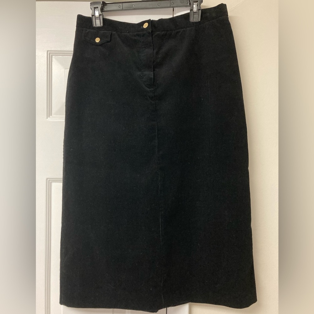 Lauren RL Corduroy Elegant Black Midi Skirt LIKE NEW sz 12
